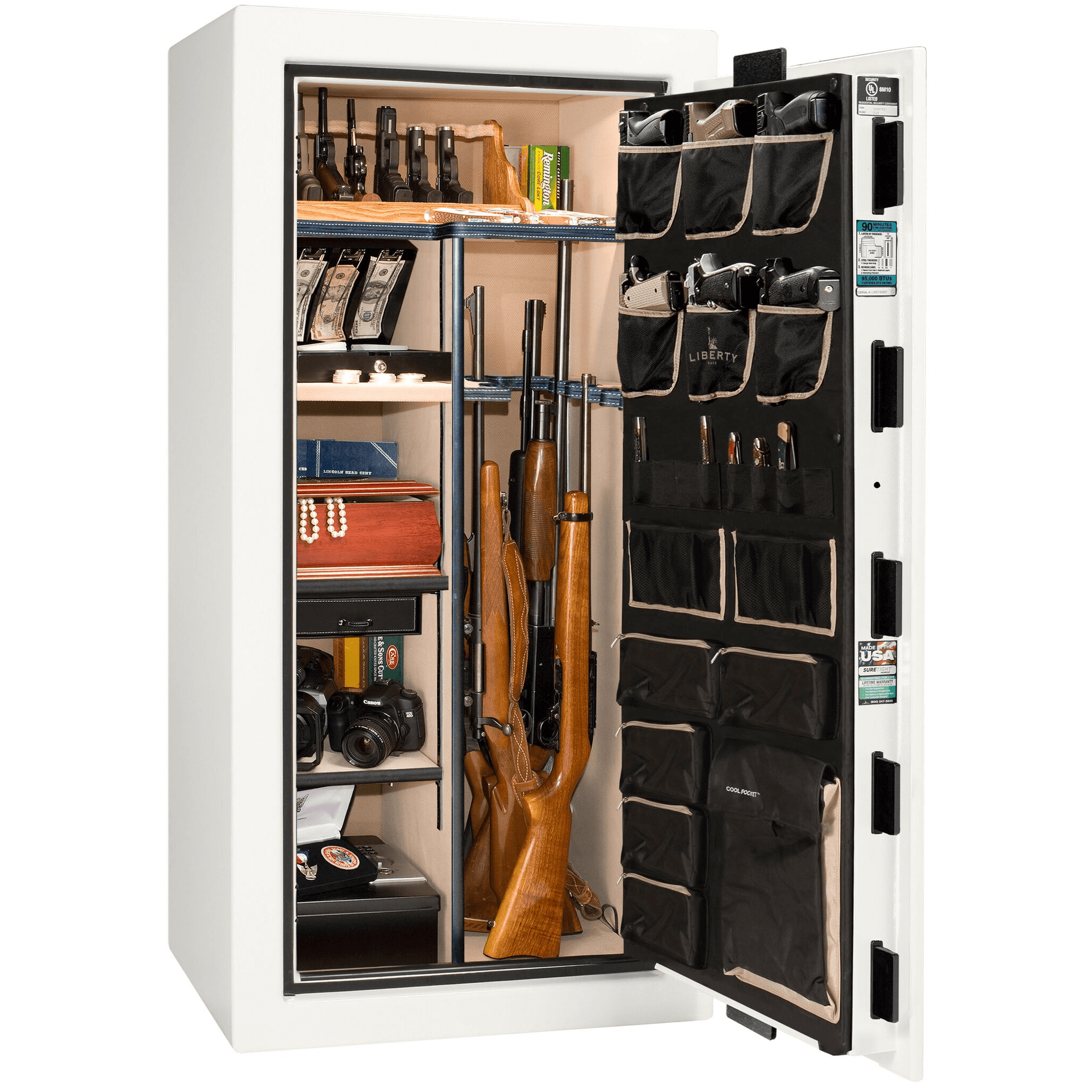 Lincoln Series | Level 5 Security | 110 Minute Fire Protection | 40 | Dimensions: 66.5"(H) x 36"(W) x 32"(D) | White Gloss | Mechanical Lock