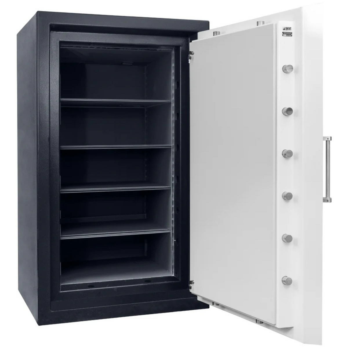 ISM Super Platinum Series TRTL-60x6 safe, door open, revealing adjustable interior shelving and reinforced multi-bolt construction for high-risk asset protection.