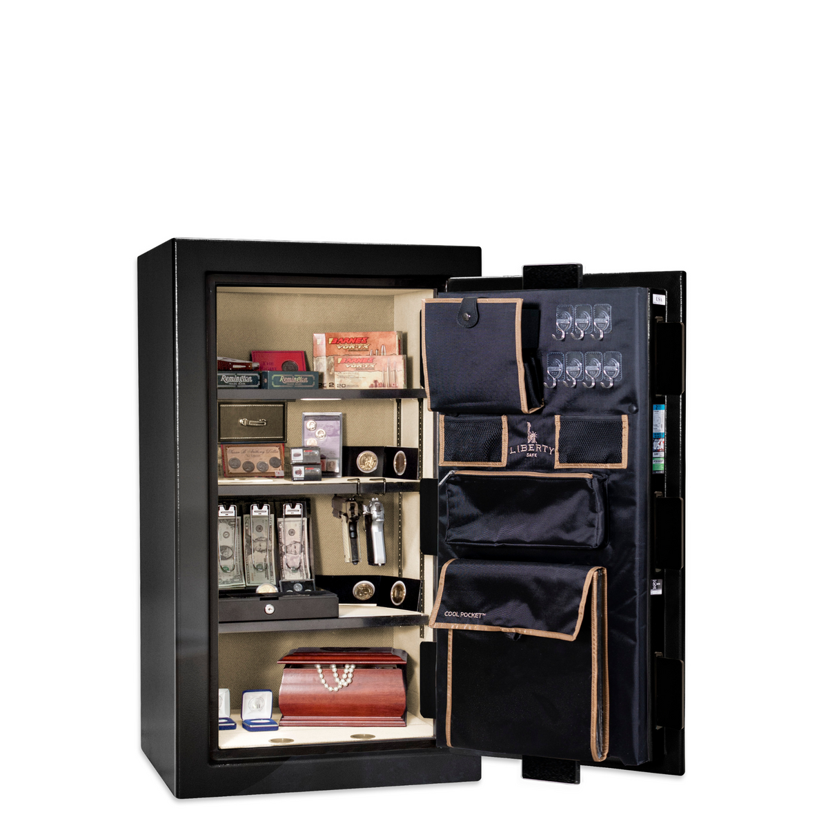 Premium Home Series | Level 7 Security | 2 Hour Fire Protection | 12 | Dimensions: 41.75&quot;(H) x 24.5&quot;(W) x 19&quot;(D) | Black Gloss Brass - Open Door